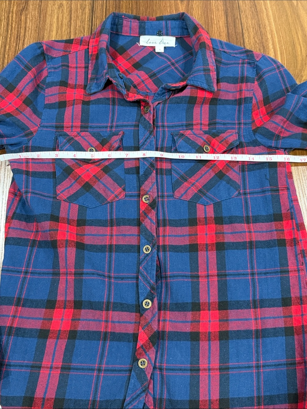 Love Tree Red and Navy Plaid Button-Up Shirt Size Small - Picture 5 of 8